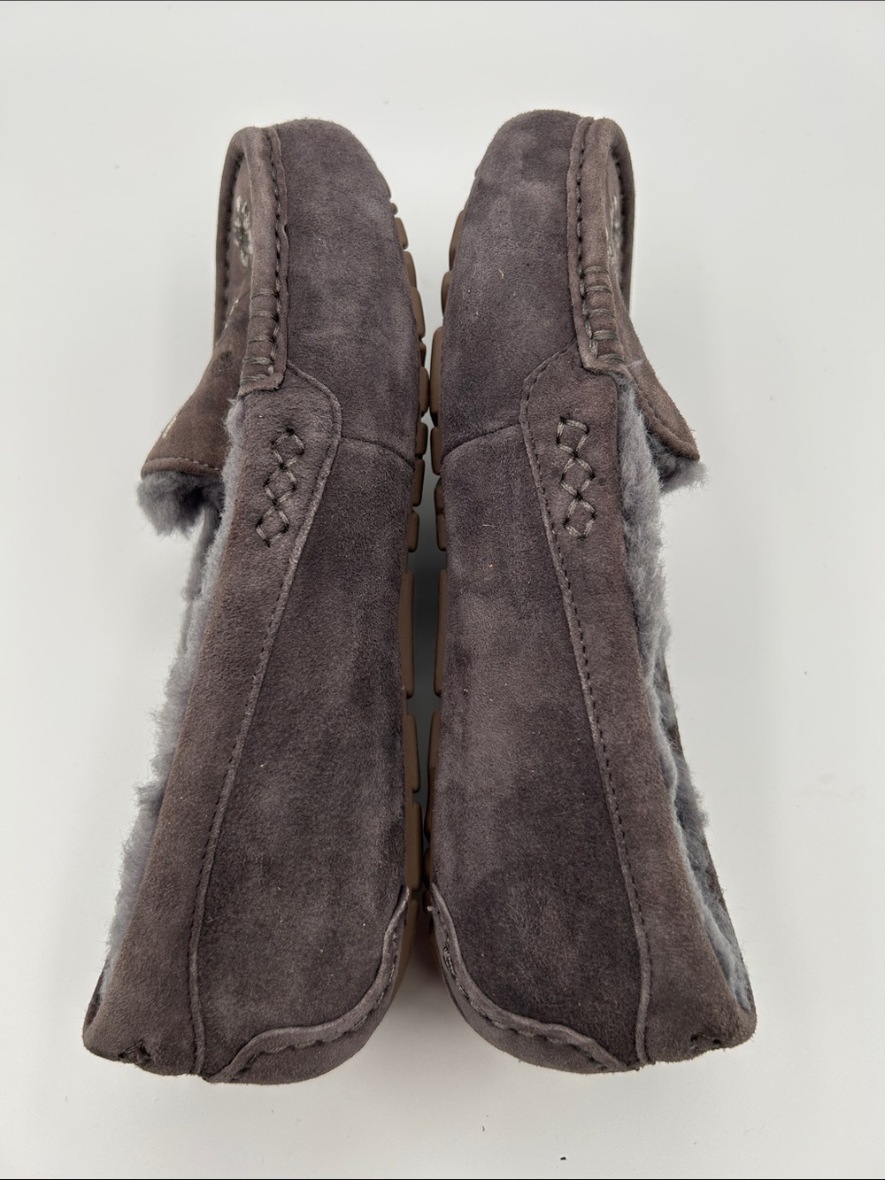 UGG Ansley Blossom Gray Suede Moccasin Slippers with Plush Shearling Lining - Picture 14 of 16